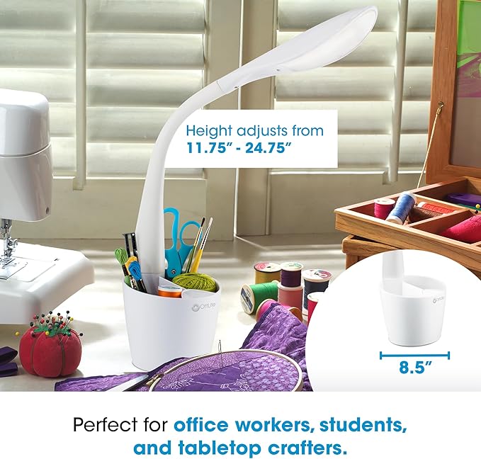 OttLite LED Desk Lamp Space Organizer with Flexible Neck Height - 4 Brightness Settings with Touch Activated Controls, Energy-Efficient Natural Daylight LEDs for Home Office, Desk, & Dorms