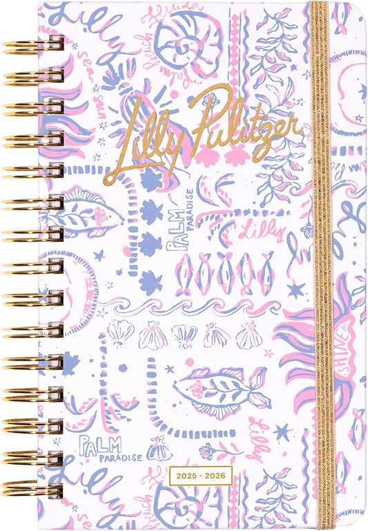 Lilly Pulitzer Medium Planner August 2025 - December 2026, Weekly Agenda & Monthly Calendar, Stickers, Pockets, Spiral Binding, 5" x 8.25" (Tis the Sea Sun)