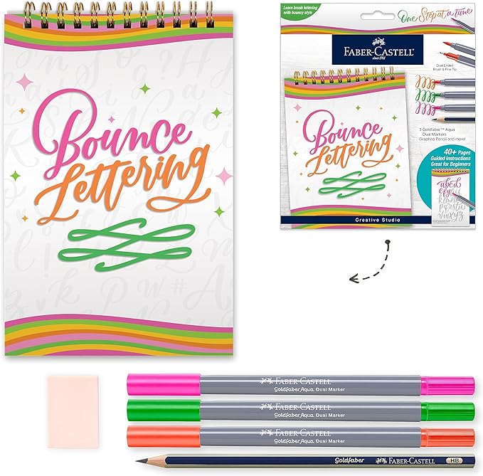Faber-Castell Bounce Lettering - Hand Lettering for Beginners, DIY Crafts Project with 3 Brush Pens for Lettering