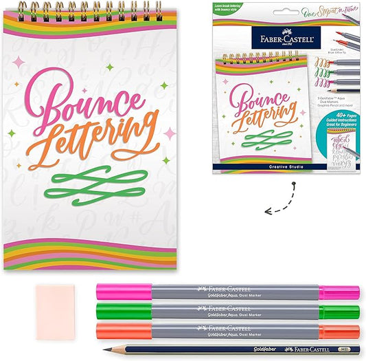 Faber-Castell Bounce Lettering - Hand Lettering for Beginners, DIY Crafts Project with 3 Brush Pens for Lettering