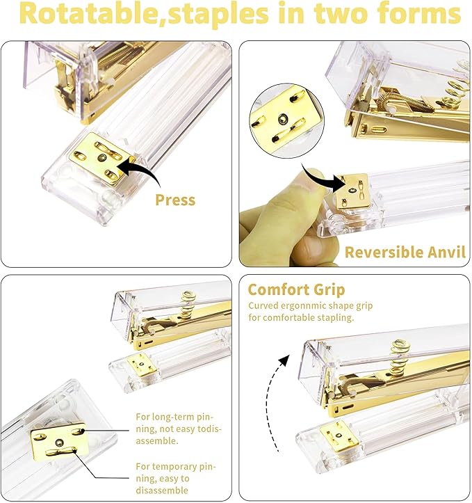Gold Acrylic Stapler, Desktop Stapler, 25 Sheet Capacity, Includes 1000 Staples and Staple Remover