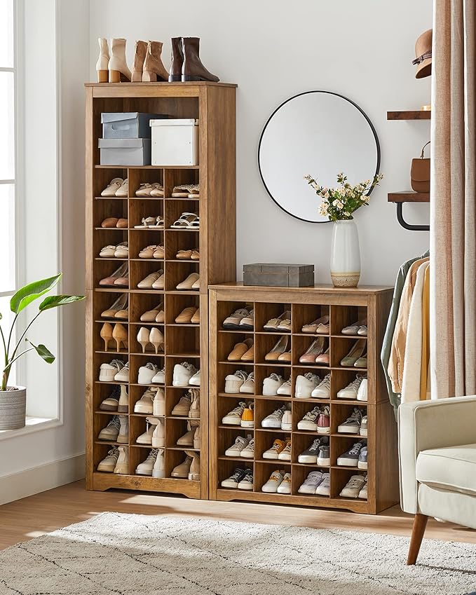 VASAGLE Shoe Storage Cabinet, 10 Tier Shoe Rack Organizer, Holds Up to 30 Pairs of Shoes, for Entryway Bedroom, 12.6 x 24.8 x 73.6 Inches, Rustic Walnut ULBS273T41