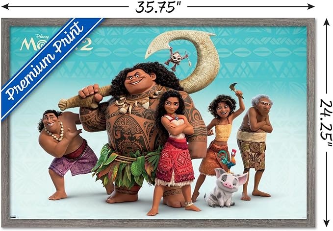 Disney Moana 2 - Group Wall Poster, 34L" x 22.4W", Barnwood Framed Version
