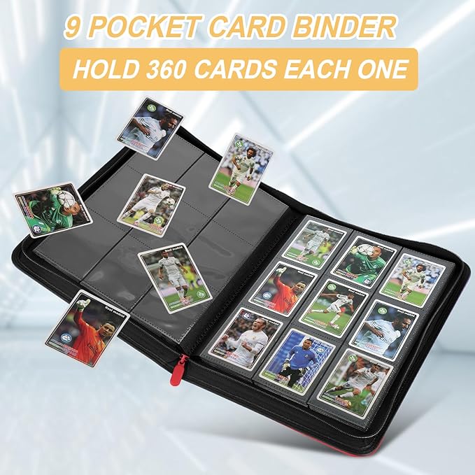 Trading Card Binder 9 Pocket, GERMUN PU Cover Card Binder for 360 Cards, Premium Trading Card Holder Folders, Double Sided Pocket Card Album for MTG, TCG (RED)