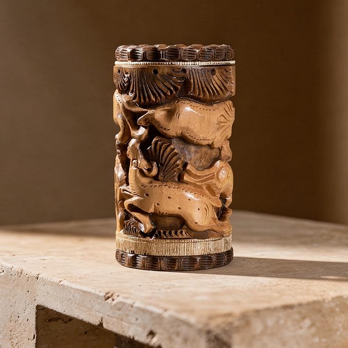 Craft Trade Hand Carved Wood Pen Holder for Desk Organizer for Home School Office Supplies Pencil Cup Pot Storage Box Suitable for Stationery - Wooden