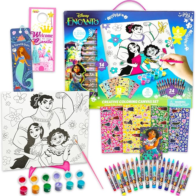 Disney Encanto Painting Kit for Kids Art Supplies Bundle with Large Canvas, Paint, Stickers, Coloring Pages, More Encanto Arts and Crafts Pack