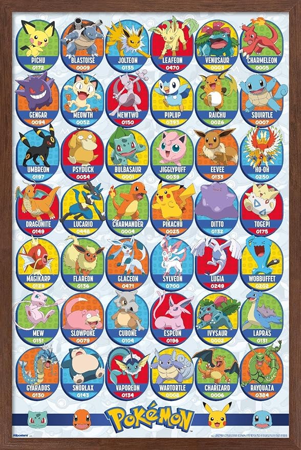Pokémon: All-Time Favorites - Grid Wall Poster, 34L" x 22.4W", Mahogany Framed Version