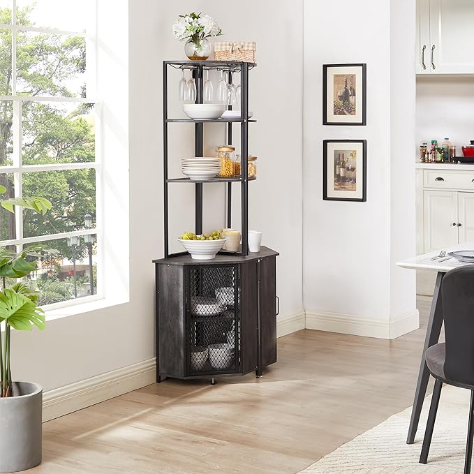 VECELO Corner Cabinet, Tall Storage Shelf, Bookshelf Display Shelves Rack for Living Room, Kitchen, Balcony, Small Space