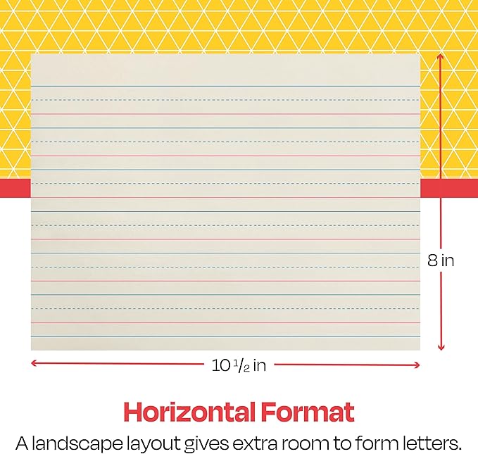 School Smart Zaner-Bloser Writing Paper, Handwriting Practice Lined Paper, Grade K Learning, 1-1/8 Inch Rule, 10-1/2 x 8 Inches, 500 Sheets