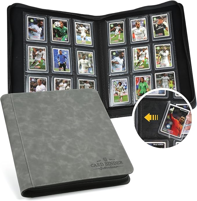 Toploader Binder,Toploader Hard Cases, 9-Pocket Pages Sleeves Hold up 288 Cards.Toploader Card Binder with Sleeves for “3×4” rigid，Card Holder(grey)