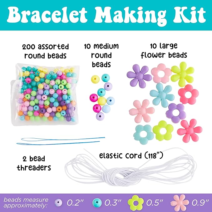 Creativity for Kids Beaded Flower Bracelet Making Kit | DIY Jewelry Craft Kit for Girls | Create 5 Colorful Beaded Bracelets to Wear, Share & Gift | Screen-Free Easter Basket Stuffers (Ages 6+)