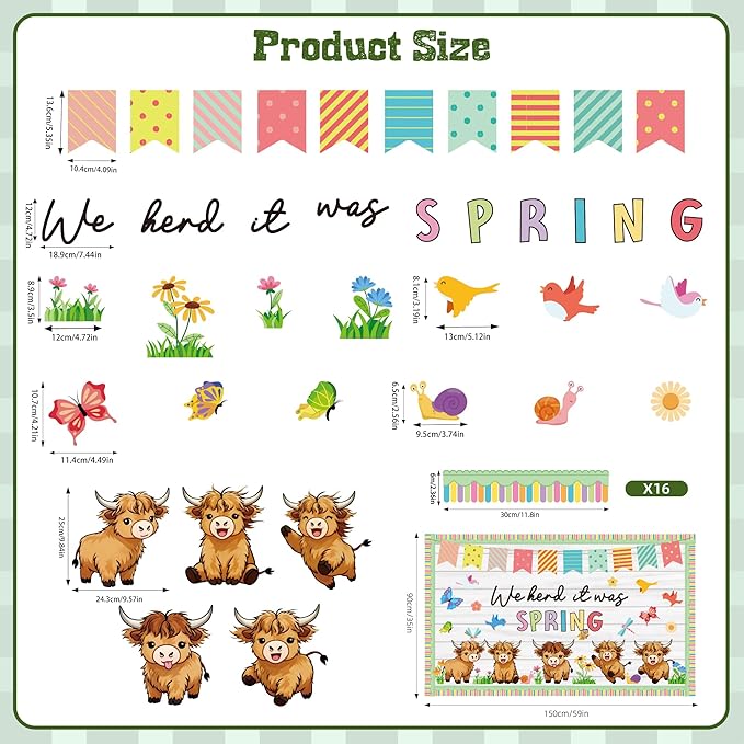 Spring Classroom Bulletin Board Set Spring Classroom Decorations We Herd it was Highland Cow Door Decorations Cutouts for Teacher Classroom School Office Chalkboard Wall Library Window Home Decor