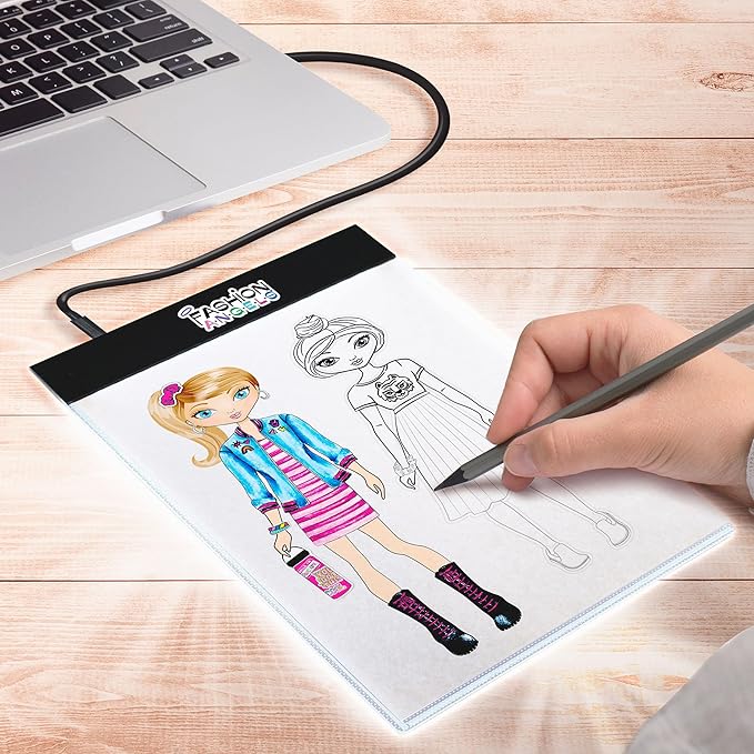 Fashion Angels Fashion Design Light Up Sketch & Tracing Pad, Includes Holograpic Carrying Case, USB, Ultra Thin Tablet, 350+ Stencils & Stickers, Ideal for Kids Ages 8+