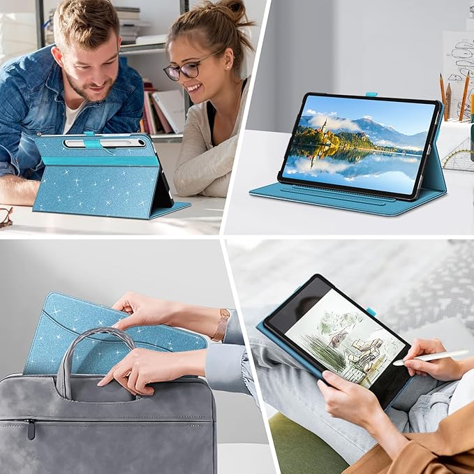 Fintie Case for Samsung Galaxy Tab S10 Lite/ S10 FE/ S9 FE 5G 10.9 Inch/Tab S9 11 Inch with S Pen Holder, Multi-Angle Viewing Protective Cover with Pocket, Auto Sleep/Wake, Glittering Blue