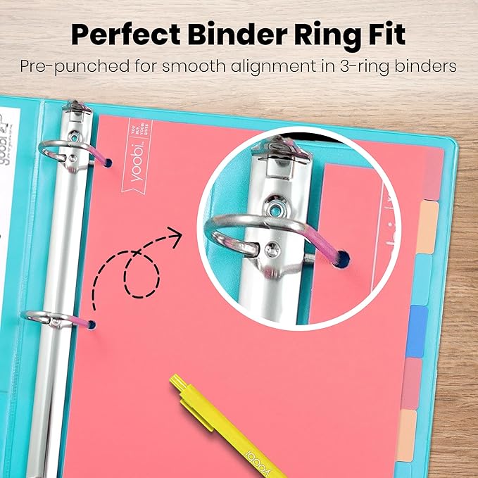 Yoobi 2 Inch Binder and 8 Tab Dividers Set, 4 Pack of 3 Ring Binders with Plastic Cover, 2 Pockets and D Rings, 4 Pack of Binder Organizer Tabs with Blank Sticky Labels, Office or School Supplies