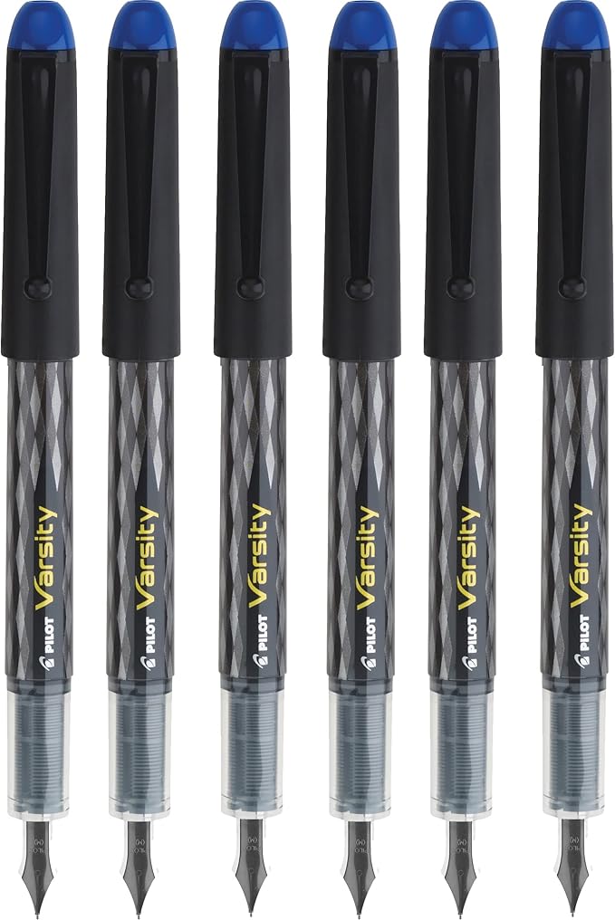 Pilot Varsity Disposable Fountain Pens, Blue Ink, Medium Point, Pack of 6