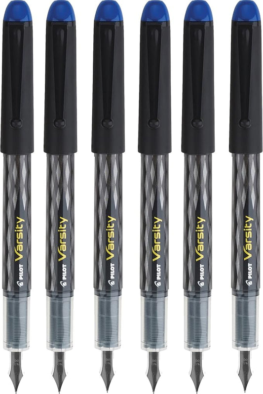 Pilot Varsity Disposable Fountain Pens, Blue Ink, Medium Point, Pack of 6