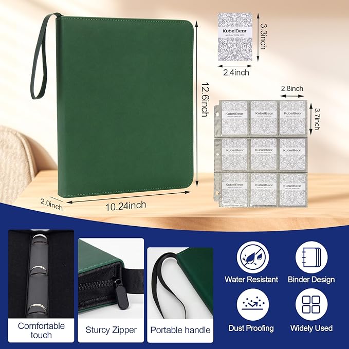 Card Binder – 720 Capacity, Zippered Trading Card Holder for MTG, Sports & Collectible Cards – Acid-Free, Durable & Travel-Friendly Storage (Green dots, 9 Pocke)