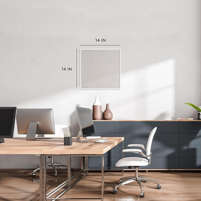U Brands Farmhouse Linen Bulletin Board, 14" x 14", White Metal Frame, Industrial Grade Pinning Surface