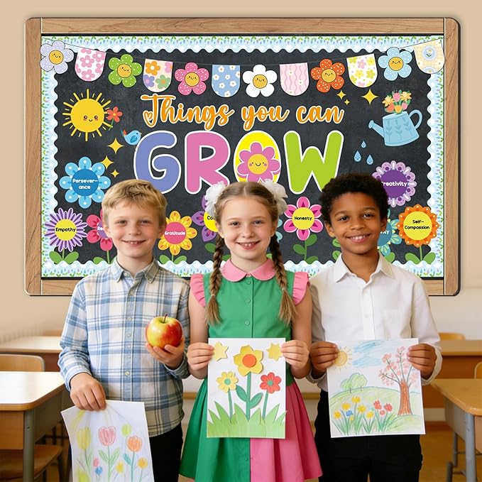 52Pcs Spring Bulletin Board Decorations Things You Can Grow Posters Bulletin Borders Inspirational Positive Paper Cutouts for Classroom School Home Library Office Window