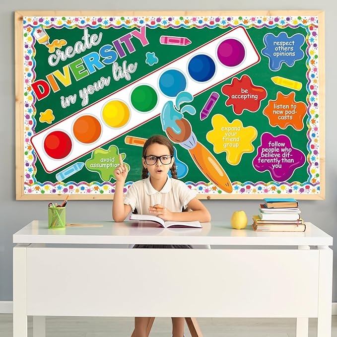 Art Paint Splatter Bulletin Board Set Colorful Back to School Classroom Decorations Motivational Bulletin Board Art Inspiration Cutouts for School Office Classroom Chalkboard Wall Decor