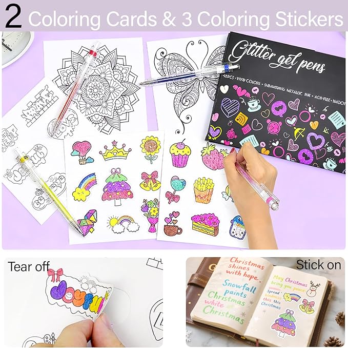 Glitter Pens 18 Colors with 18 Refills, Retractable Glitter Gel Pens for Adult, Vibrant Sparkle Metallic Colored Gel Pens Suitable for Coloring Books Doodling Drawing Journaling Note Taking Writing