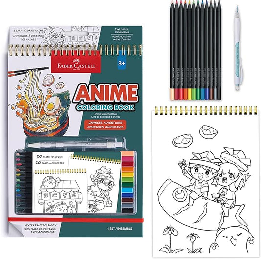 Faber-Castell Anime Drawing Kit: Japanese Adventures Edition | Step-by-Step Instruction Book with 20 Practice Pages, Color Pencil Set & Drawing Supplies for Kids, Easter Basket Stuffers (1 Book)