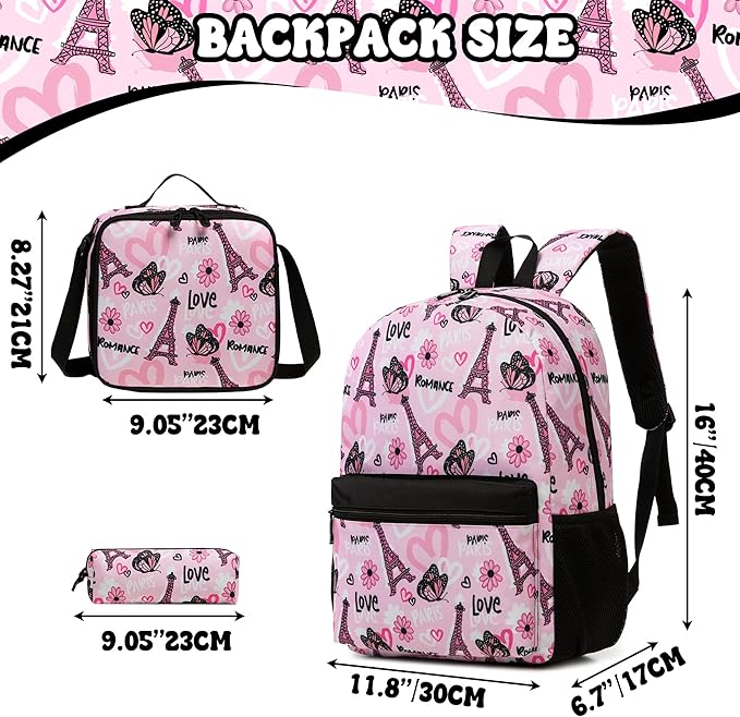 Kids Backpacks for Girls Backpack with Lunch Box Backpack for School Teens Girls with Pencil Case Kids Bookbag Age 8-12 for Elementary Middle School Students