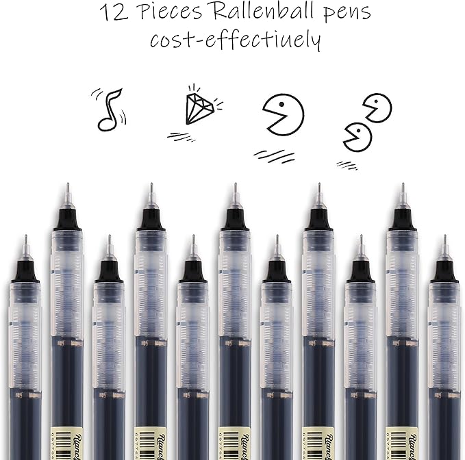 RIANCY Liquid Ink Rollerball Gel Pens, 0.5mm Extra Fine Point Tip, 12ct Assorted Colors, Smooth Writing No Smear No Bleed, Vibrant for Journaling, Drawing, Sketching, School Notes & Art Supplies
