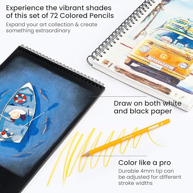 ARTEZA Colored Pencils 72 Soft Wax-Based Color Pencils for Adults & Artists. Pre-Sharpened Drawing Set for Blending, Coloring, Shading & Sketching. Professional Art Supplies in Tin Box, Holiday Gift