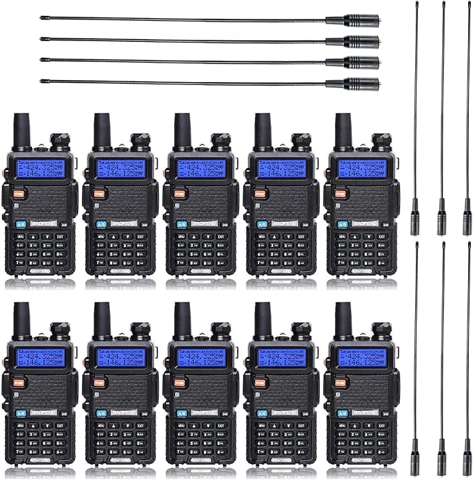 Baofeng UV-5R Dual Band Two Way Radio Handheld Ham Radio Long Range Walkie Talkies Pack of 10 for Adults School Team Management (Black) with 5W High Gain