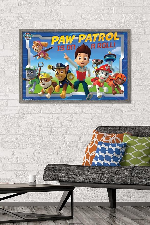 Nickelodeon Paw Patrol - Crew Wall Poster, 34L" x 22.4W", Barnwood Framed Version