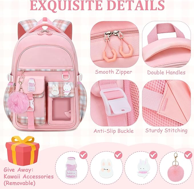 Kids Backpacks for Girls - Cute Girls Backpack for Elementary, Middle and High School Students - 18" Large Capacity School Bookbag with Multiple Pockets