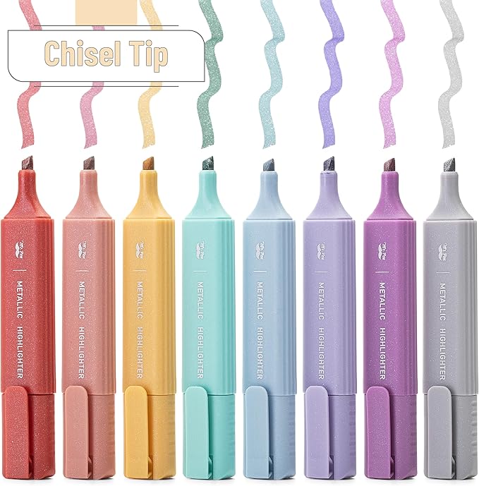 Mr. Pen- Glitter Highlighters, 8Pack, Metallic Colors, Chisel Tip Aesthetic Highlighters, Cute Markers