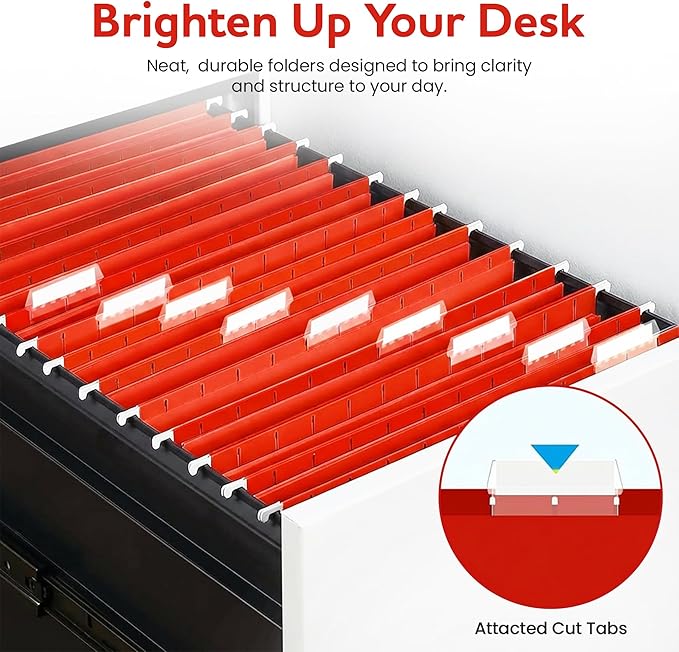 Red Hanging File Folders – 8 Pack, Letter Size File Organization Folders for Home, Office, School & Filing Cabinets