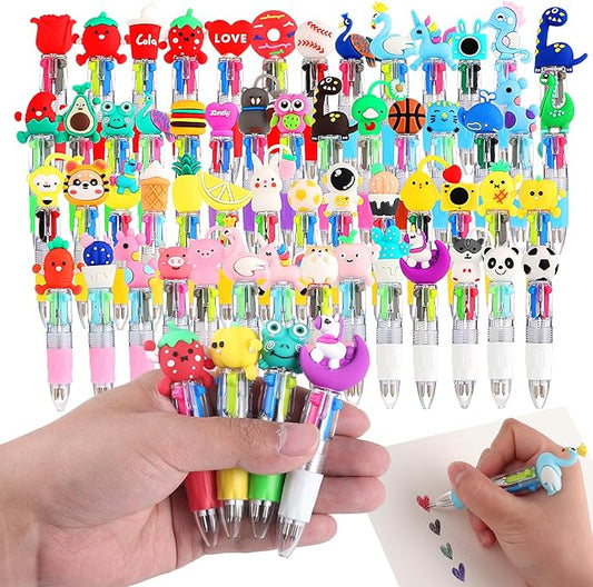 BESARME 64 Pcs Fun Pens, Multicolor Pens in One 4-in-1 Cute Pen Bulk Party Favors for Birthday Prizes Gifts for Kids Classroom