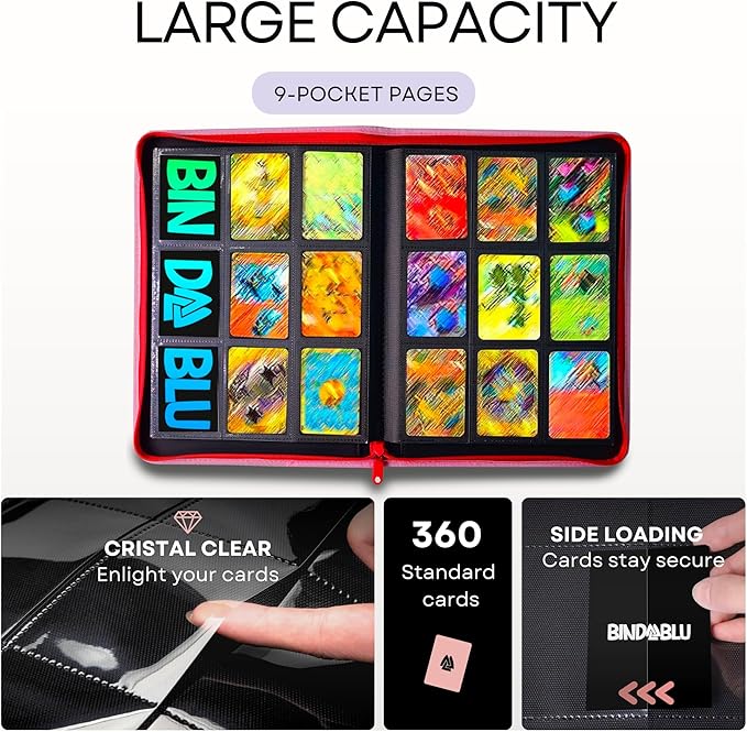 9 Pocket Trading Card Zip Binder - 360 Side Loading Pocket Binder for Colletible Games, Sport, TCG - Trading Card Binder - Gift Card holder for Boys and Girls - Pink card binder