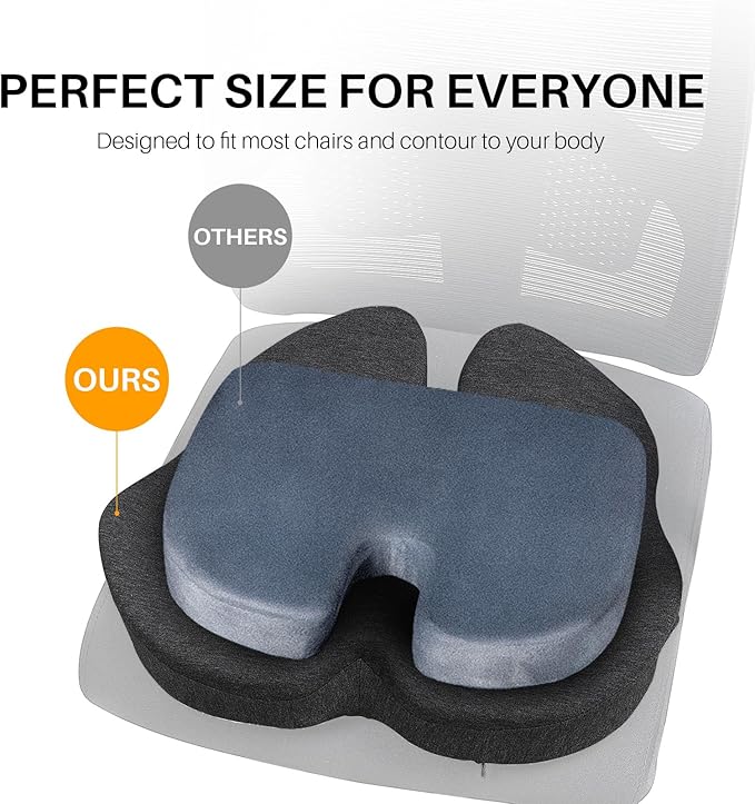 X Large Memory Foam Seat Cushion for Office Chair,for Back Support, Relief Sciatica & Tailbone Coccyx Pain Relief Cushion Pillow, for Long Sitting, for Car/Office Chair/Wheelchair (Darkgray)