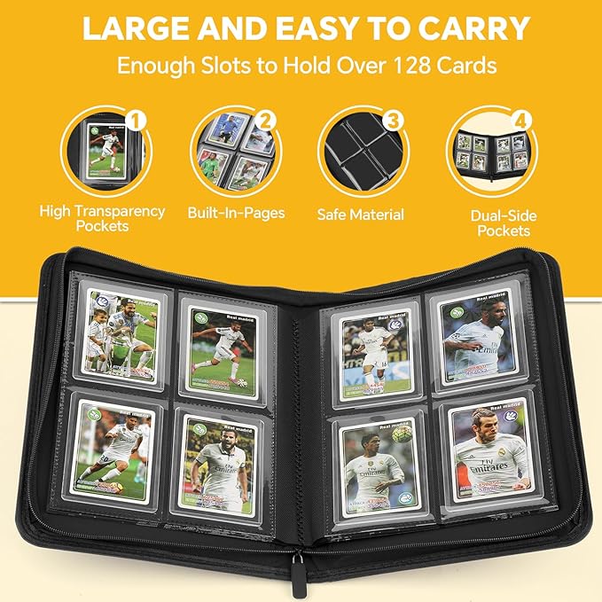 Toploader Binder,Toploader Hard Cases, 4-Pocket Pages Sleeves Hold up 128 Cards.Toploader Card Binder with Sleeves for “3×4” rigid，Card Holder(purple)