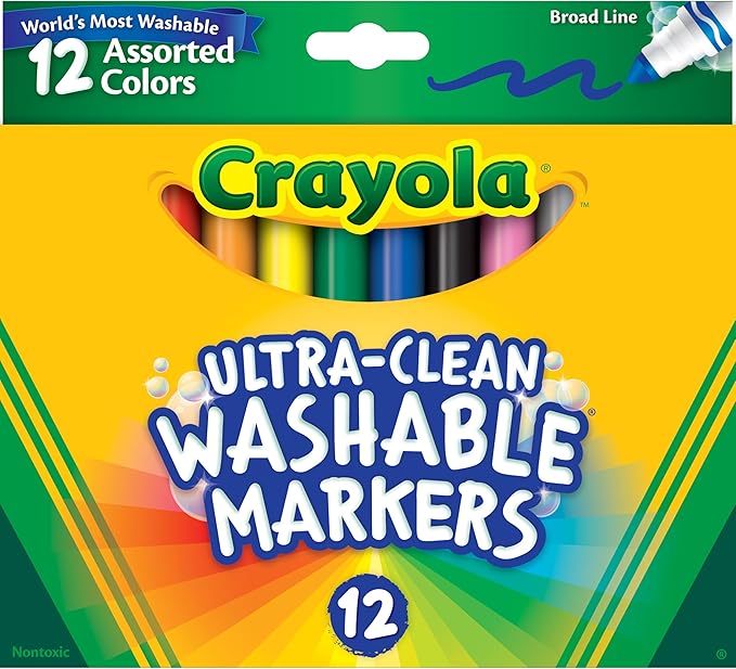 Crayola Broad Line Markers,Washable Markers for Kids,Assorted Colors,Arts & Crafts Supplies,For Coloring Books & Art Projects,Ages 3+,12 Count (Pack of 2)