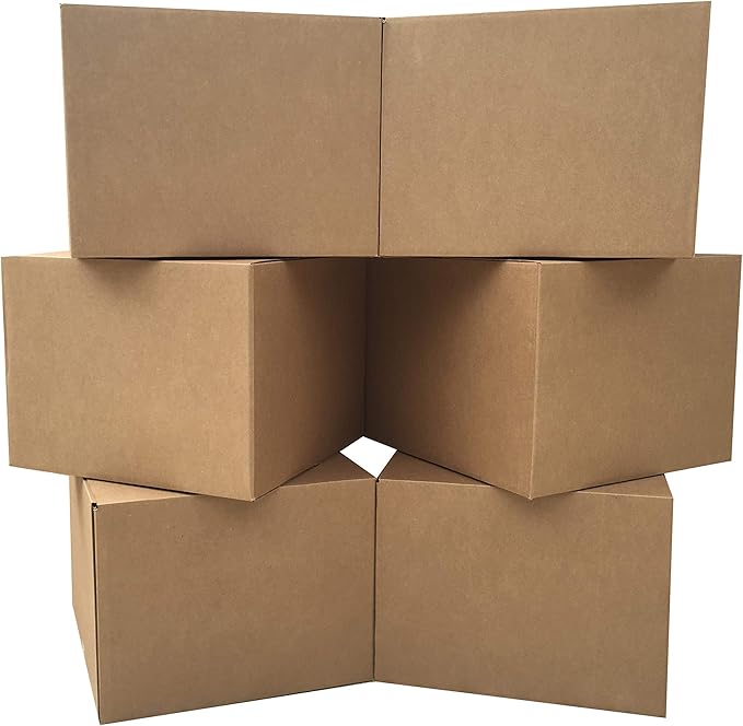 Amazon Basics Cardboard Moving Boxes for Packing and Shipping, Large Size, 20" x 20" x 15", Brown, 6-Pack
