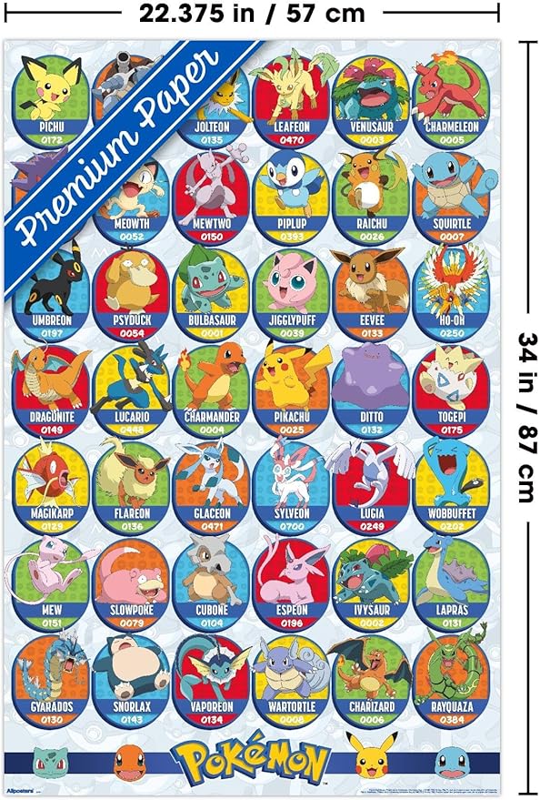 Pokémon: All-Time Favorites - Grid Wall Poster, 34L" x 22.4W", Premium Poster & Mount Bundle