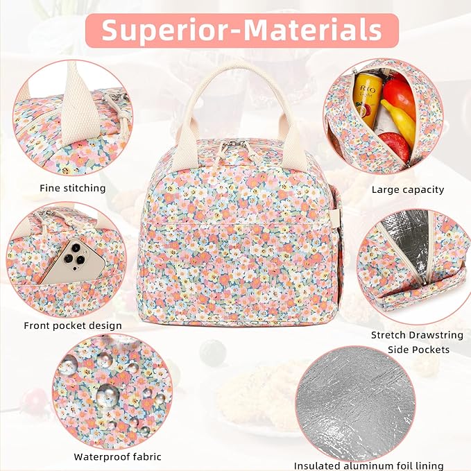LEDAOU Lunch Box for Women Insulated Lunch Bag Corduroy Lunch Tote Bags Leakproof Cooler Lunch Case for Travel Work Picnic