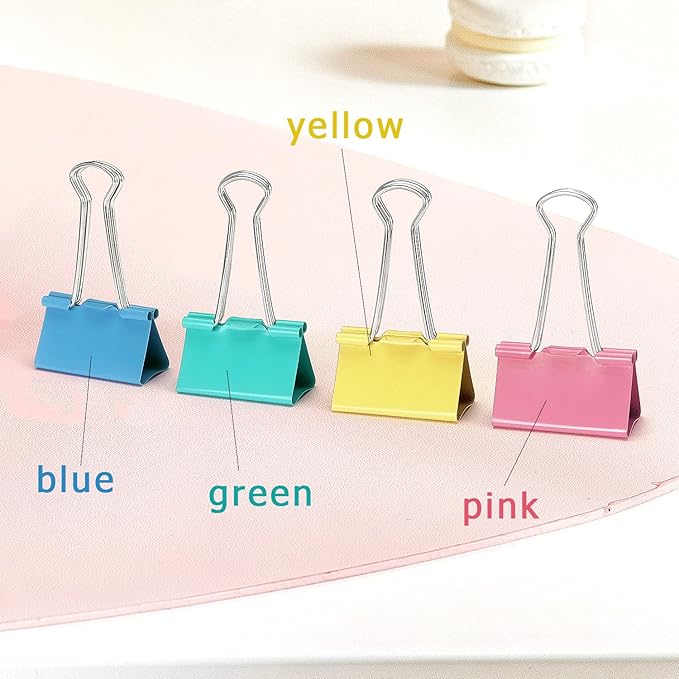 ZZTX Large Binder Clips Paper Clamps Clips Assorted Color, 1.6 Inches, 24 Pieces