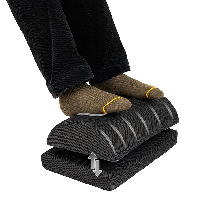 Mind Reader Air-Cloud Memory Foam Under Desk Footrest, Ergonomic Support for Back, Hip, Legs, Knees & Feet, Adjustable Height, Memory Foam, Black