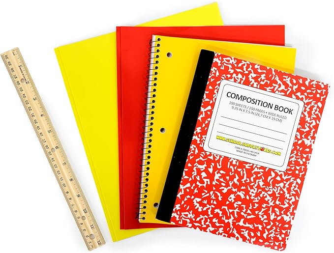 School Supply Boxes | K-5 Case (4 Boxes) | Back to School Essentials Kit for Students & Teachers | Includes Wide-Ruled Paper Products, Crayons, Markers, Colored Pencils, & More
