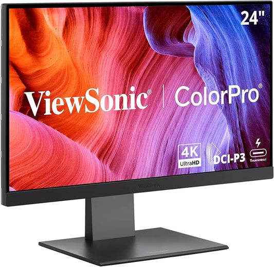 ViewSonic VP2488-4K 24 Inch 4K Mac-Ready Monitor with 100% sRGB, 98% DCI-P3, Pantone Validated, Advanced Ergonomics, Thunderbolt 4, USB Hub, HDMI, and DP for Home and Office
