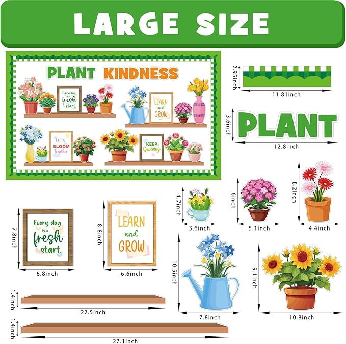 Spring Flower Bulletin Board Set, Colorful Floral Classroom Decorations Flowers Educational Poster Cutouts March April Home Library Window Wall Party Decor for Teacher(Plant Kindness)