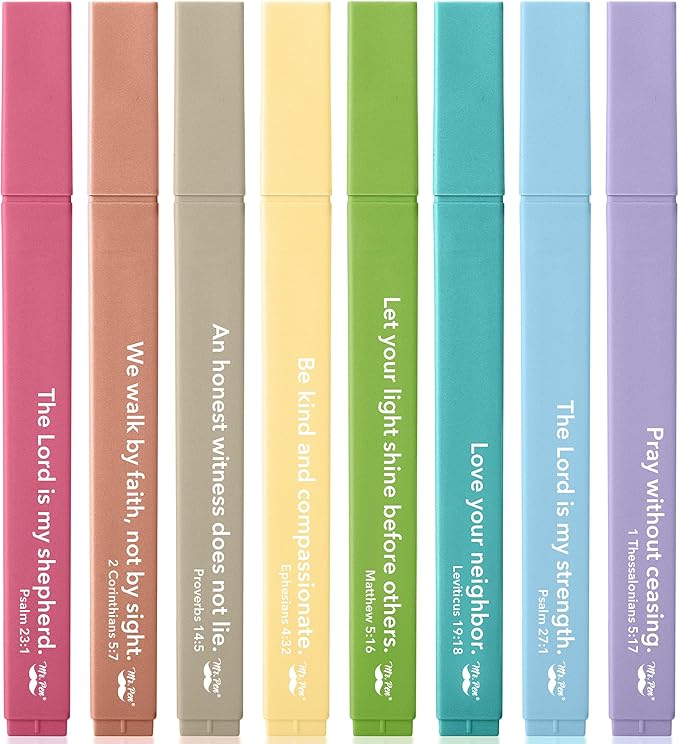 Mr. Pen- Bible Highlighters with Bible Verses, 8 Pack, Assorted Colors, Aesthetic Highlighters, Markers No Bleed Through