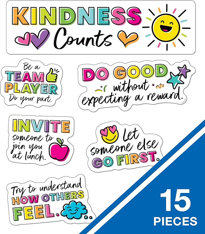 Carson Dellosa Kind Vibes Motivational Mini Bulletin Board Set—Kindness Counts Header With Inspirational Messages, Homeschool or Classroom Decor (15 pc)